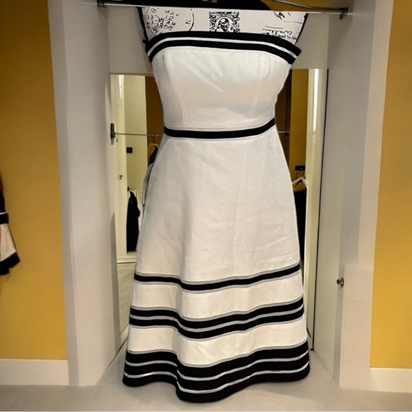 New Ann Taylor Strapless Striped Fit Flare Midi Dress Black White Piping 2P NWT - Picture 8 of 15